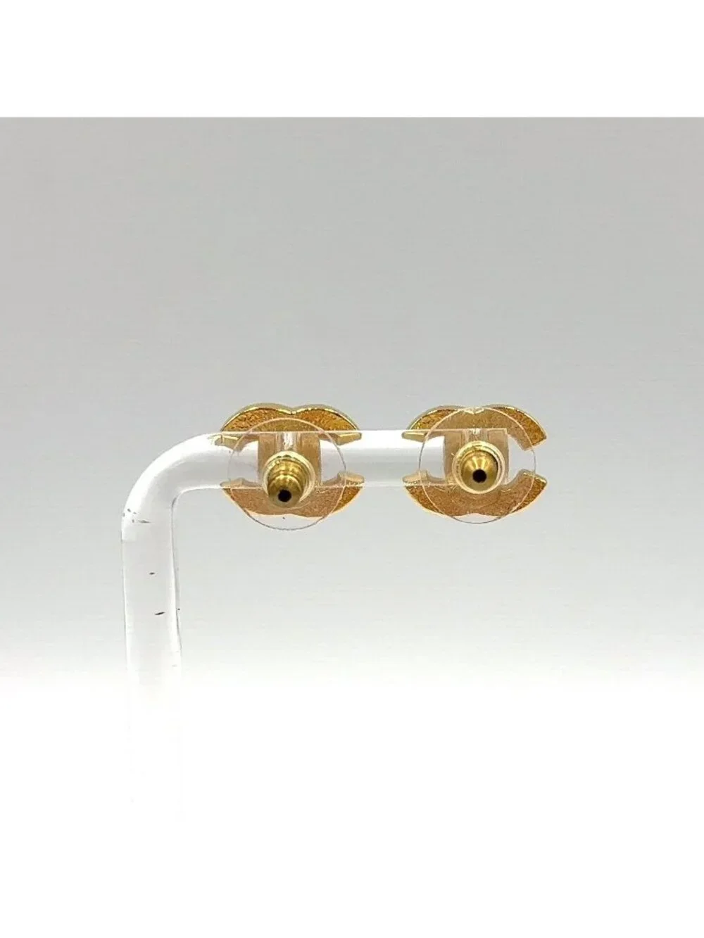 Chanel CC Logo Rhinestone Enamel Clear Gold Black Earrings